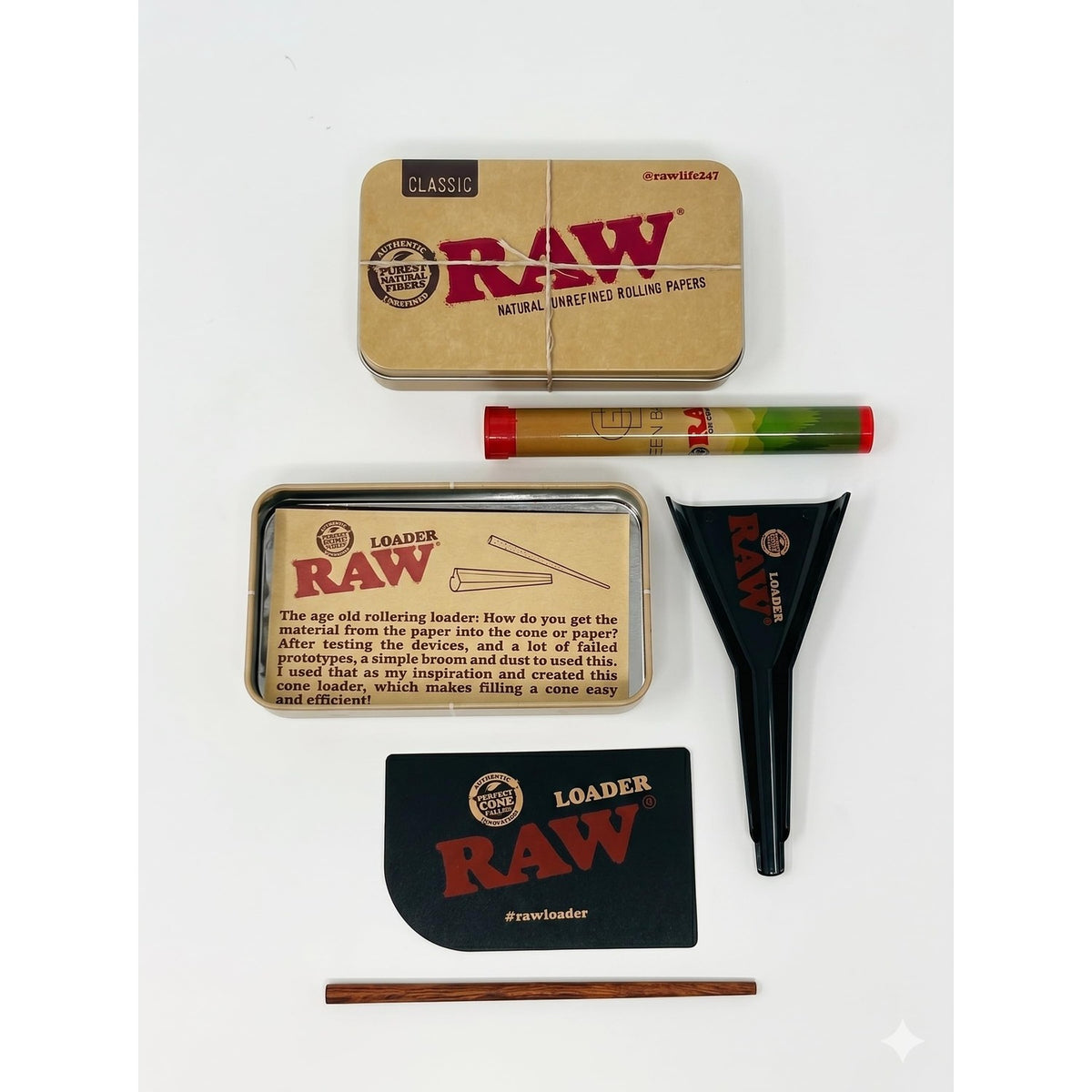 Discover the RAW Pre Rolled Cone Loader kit, featuring 100% authentic tools for easy rolling, available at Curat Cart in India.