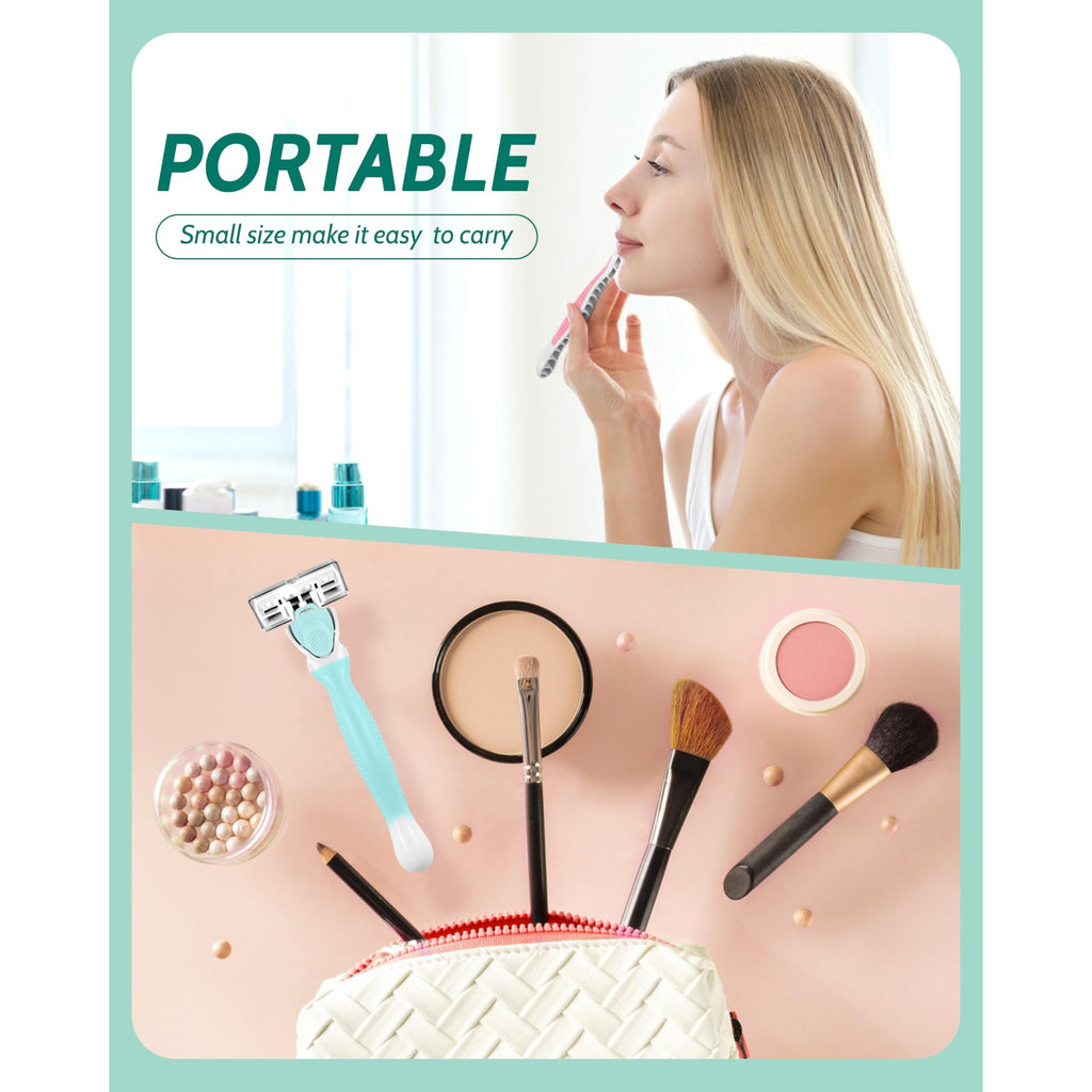 Women’s razors for sensitive skin with 6 blades, featuring a compact design for easy portability and use on-the-go.