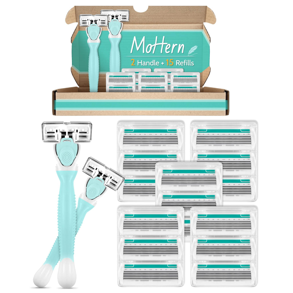 Premium imported razors for women’s sensitive skin. Features a dual handle and 15 refill blades for a smooth shave.