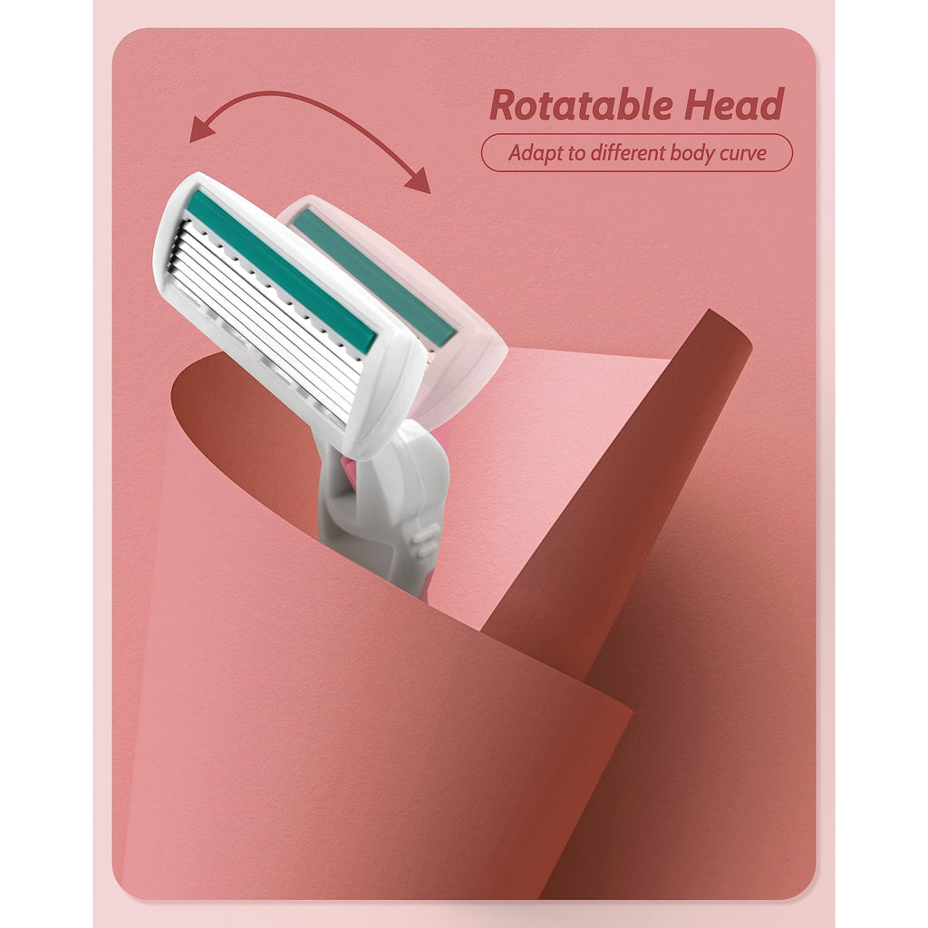 Premium imported razors for women, featuring 6 blades and a rotatable head for smooth shaving on sensitive skin.