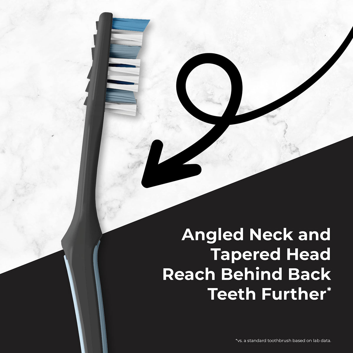 Reach Advanced Design Toothbrush features an angled neck and tapered head for effective cleaning. Available at Curat Cart.