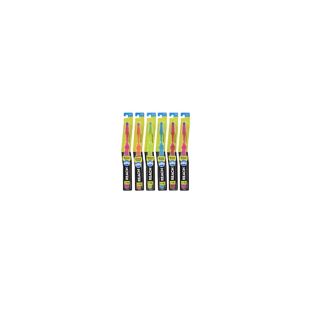 Discover the REACH Crystal Clean Firm Toothbrush, featuring vibrant colors and original packaging for effective oral care.