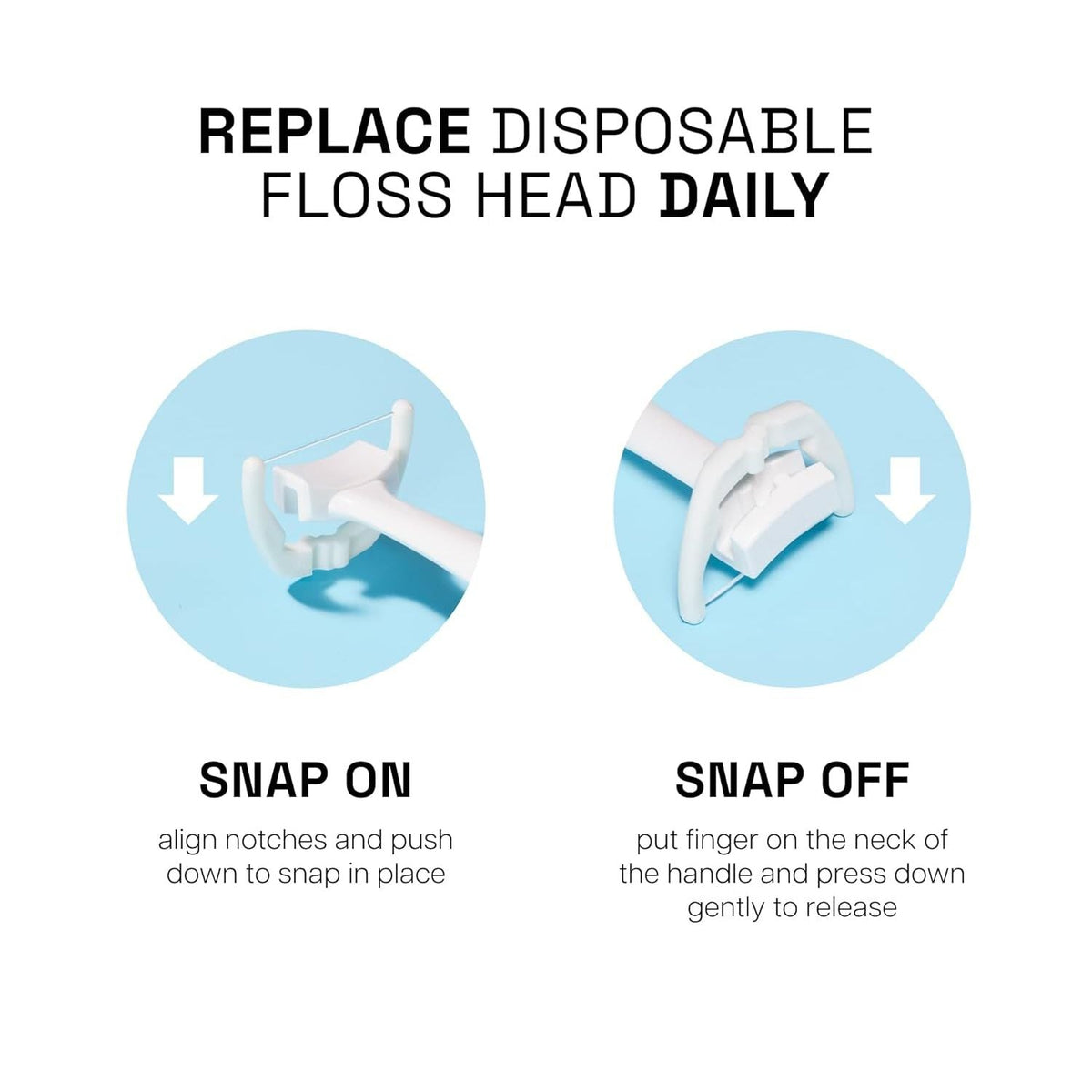 Official REACH Ultraclean Flosser Refill Heads packaging showing clear instructions for snapping on and off the floss head.
