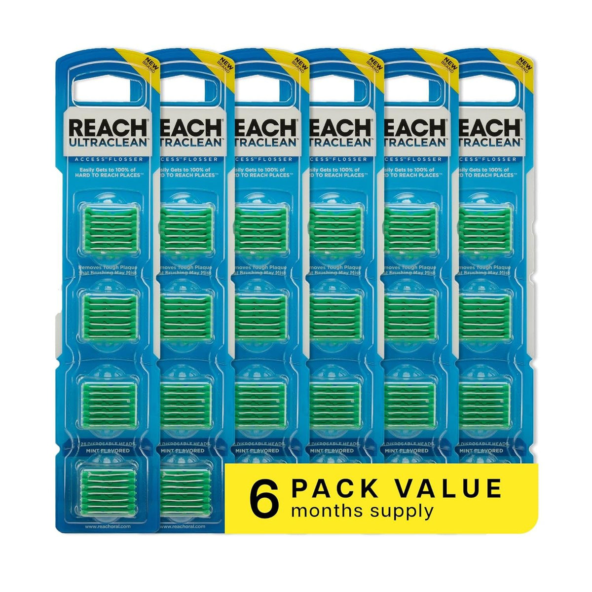 Premium imported REACH Ultraclean Flosser Refill Heads, 6-pack for months of effective dental care.