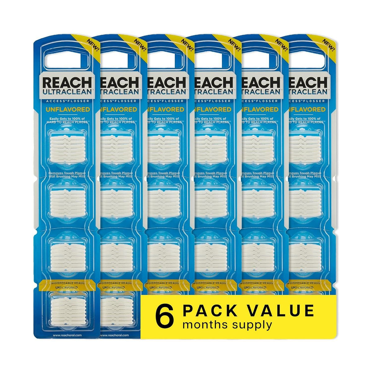 Discover the 6-pack of REACH Ultraclean Flosser Refill Heads, unflavored and verified by CuratCart for quality.