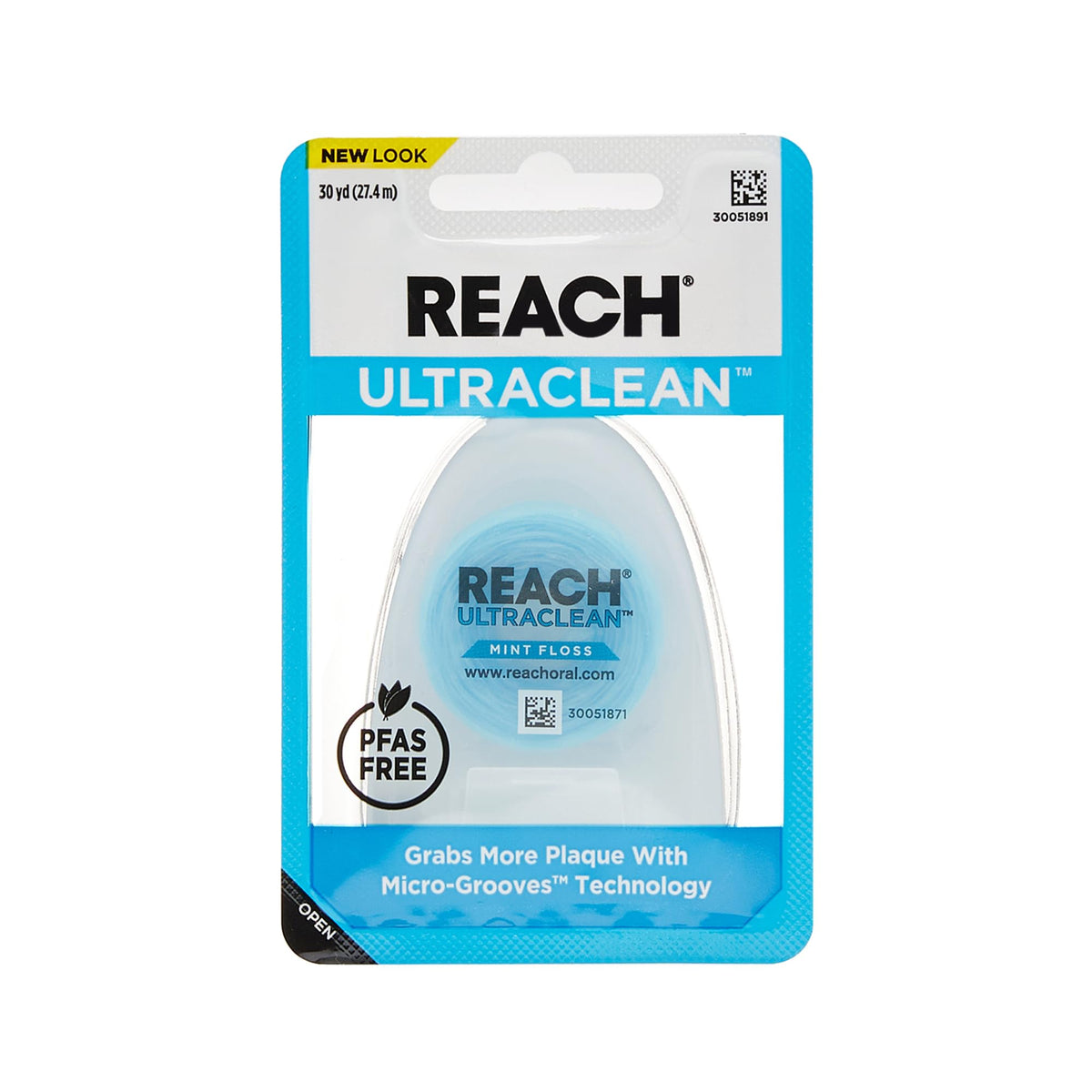 REACH Ultraclean Dental Floss in a mint flavor, 30 yards. 100% genuine product, designed to remove plaque effectively.