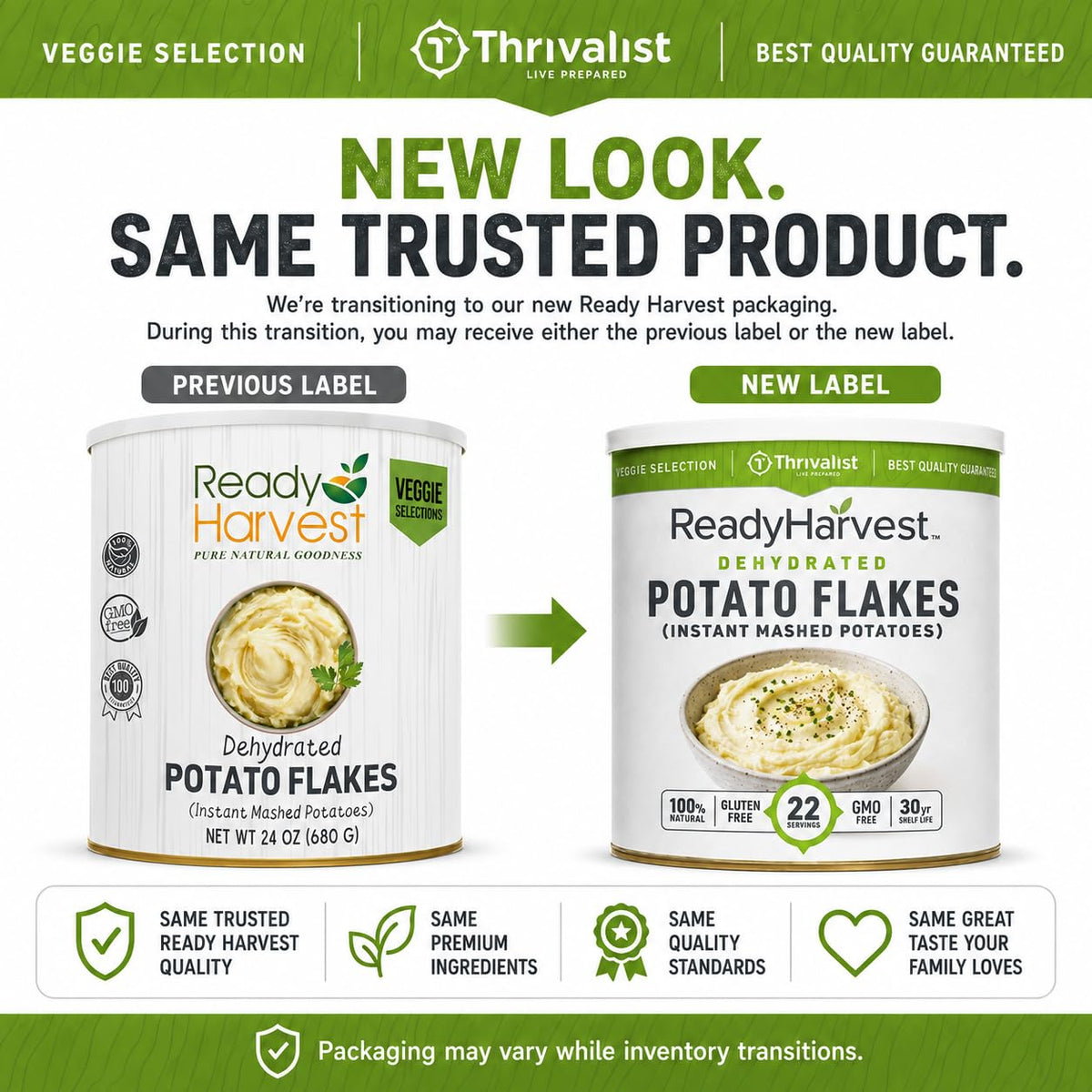 Ready Harvest Dehydrated Potato Flakes in high-quality packaging, ensuring premium taste and texture. Available at Curat Cart.