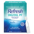 Refresh Digital PF Lubricant Eye Drops, a premium imported solution for dry eyes, available at Curat Cart. Fast-acting relief in 30 vials.
