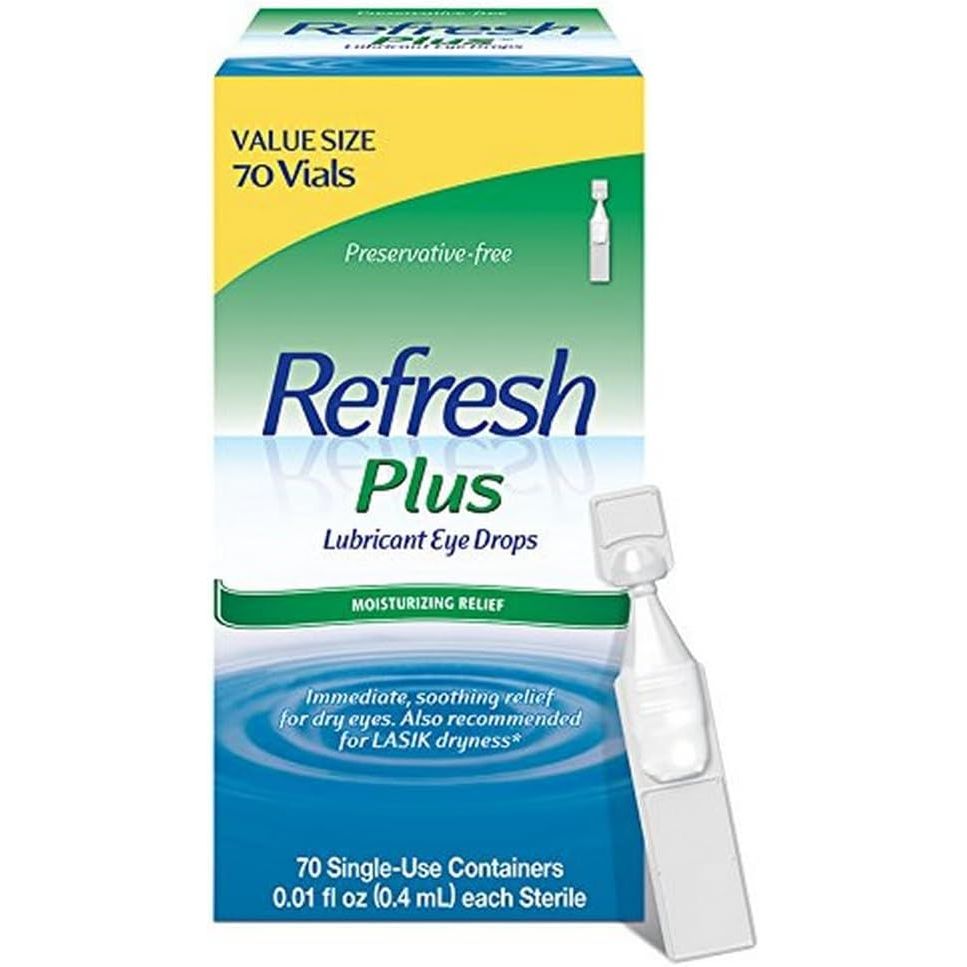 Discover Refresh Plus Lubricant Eye Drops, preservative-free for soothing dry eyes. Verified by CuratCart for quality assurance.
