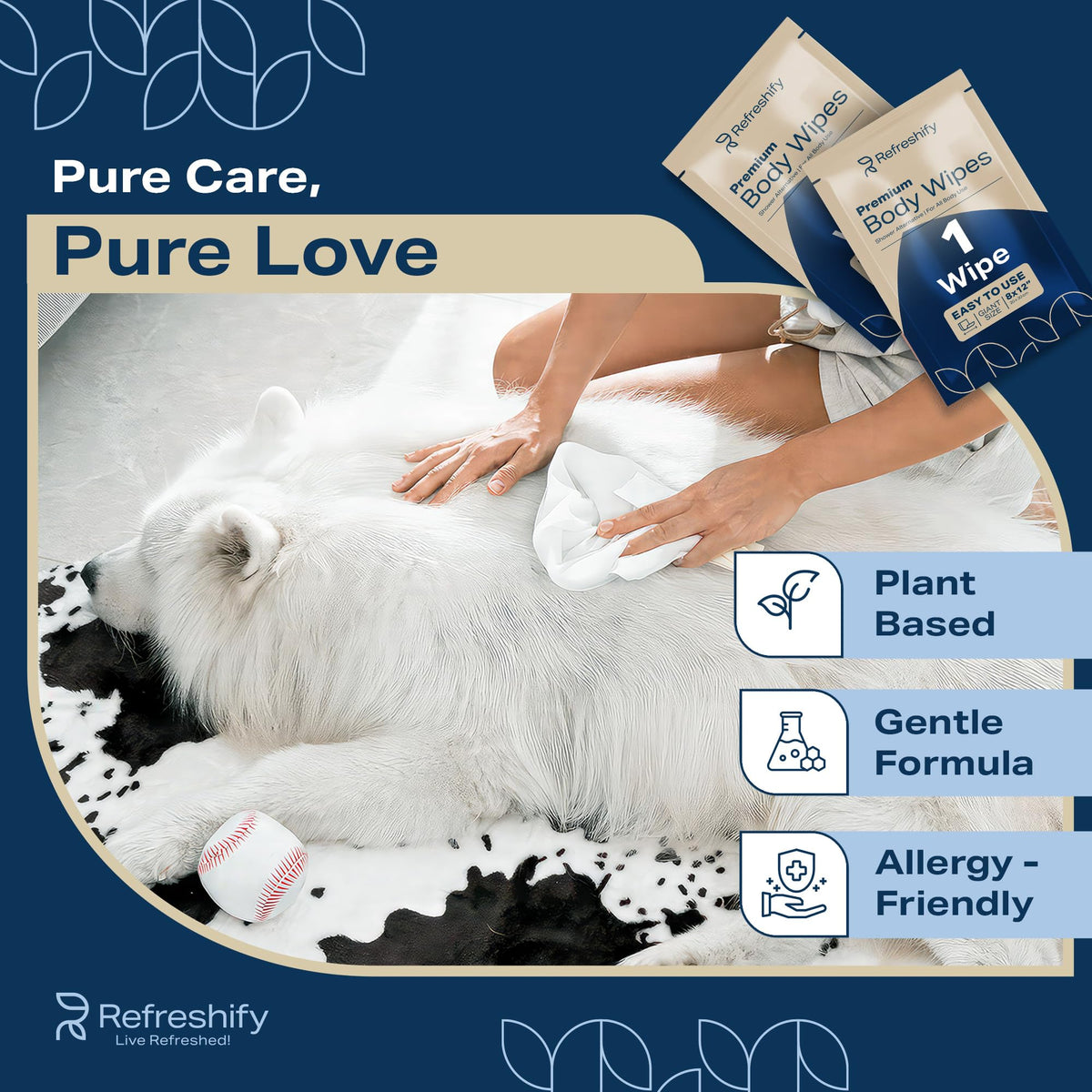Refreshify Dog Wipes for Paws offer premium imported, plant-based care for your pet, ensuring allergy-friendly and gentle cleaning. Available at Curat Cart.