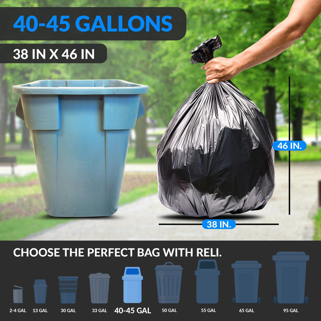 Reli Heavy Duty Trash Bags, 40-45 gallons, 100% authentic and available in India at Curat Cart. Perfect for large waste disposal.