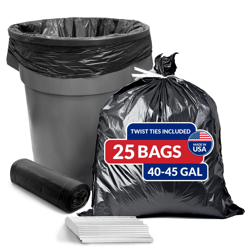 Premium imported Reli Heavy Duty Trash Bags, 25 bags for 40-45 gallons. Ideal for tough cleanup tasks. Available at Curat Cart.