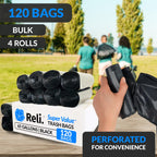 Reli Heavy Duty Trash Bags in official packaging, offering 120 bags in black for convenience. Available at Curat Cart.