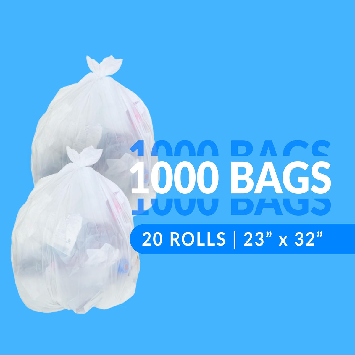 Reli SuperValue Trash Bags offer 1000 bags in 20 rolls, 23" x 32". 100% Authentic and available at Curat Cart.