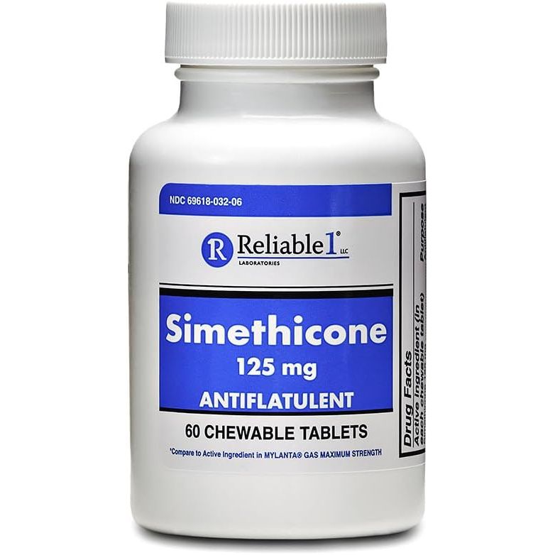 Reliable-1 Simethicone Gas Relief Tablets, 60 chewable tablets, verified by CuratCart for trusted relief.
