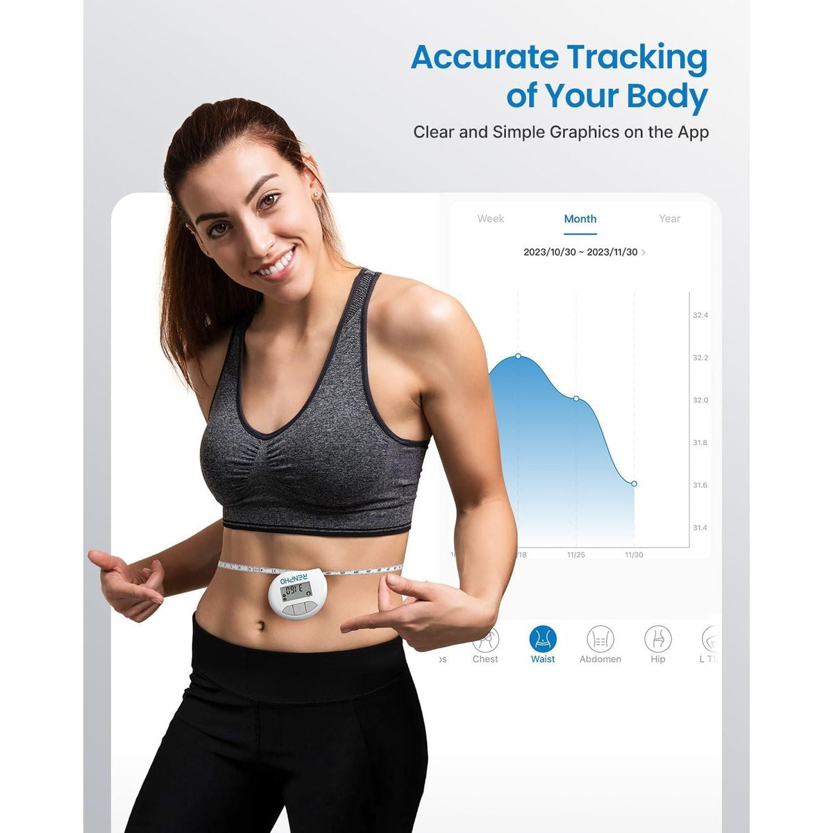 Premium imported RENPHO Smart Body Measuring Tape for precise body measurements, enhancing your fitness journey.