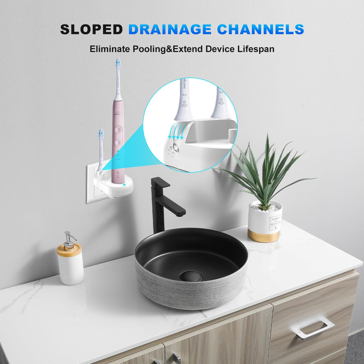 Philips Sonicare Replacement Charger Base in official packaging, designed with sloped drainage channels for optimal hygiene. Available at Curat Cart.
