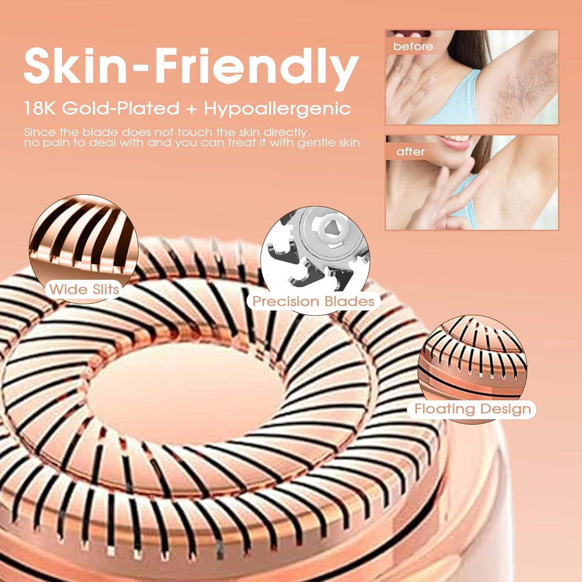 Discover the Flawless Facial Hair Remover Heads, featuring 18K gold plating and hypoallergenic design for painless use.