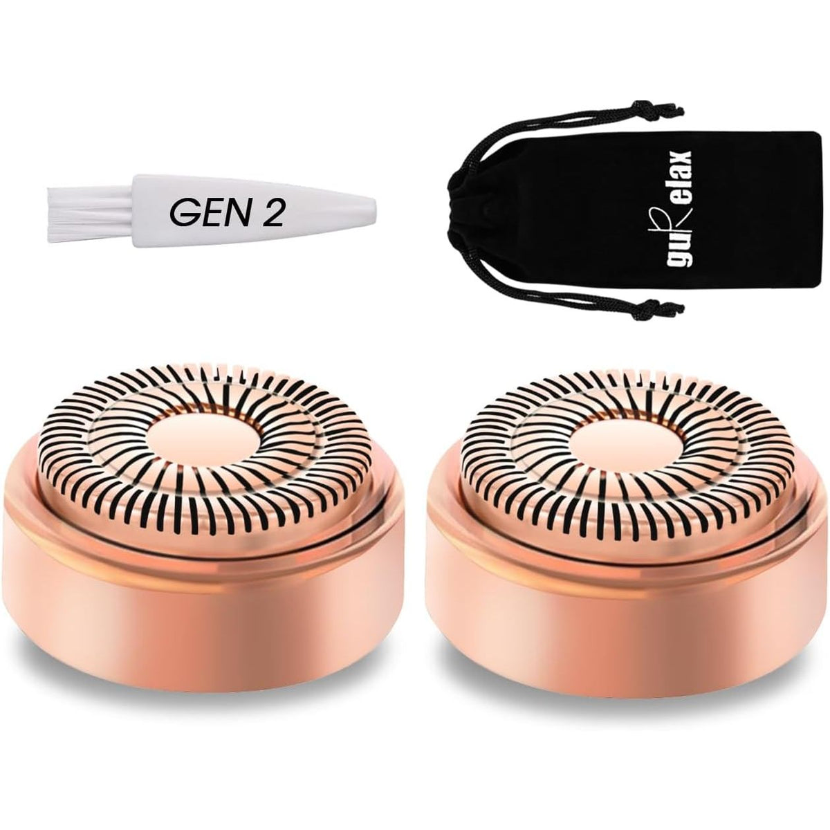 Set of two flawless facial hair remover heads, featuring official packaging and cleaning brush for optimal use.