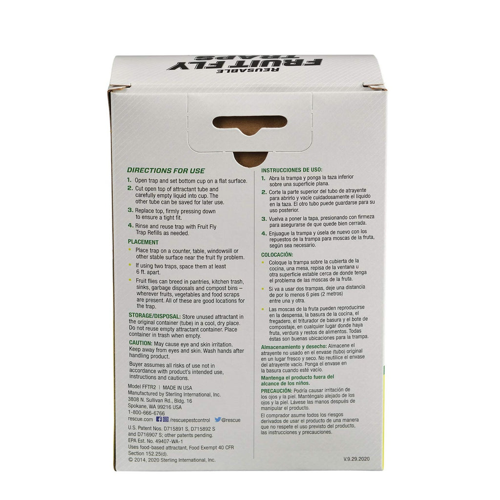 Detailed packaging of RESCUE! Indoor Fruit Fly Traps, highlighting usage directions and quality design, available at Curat Cart.