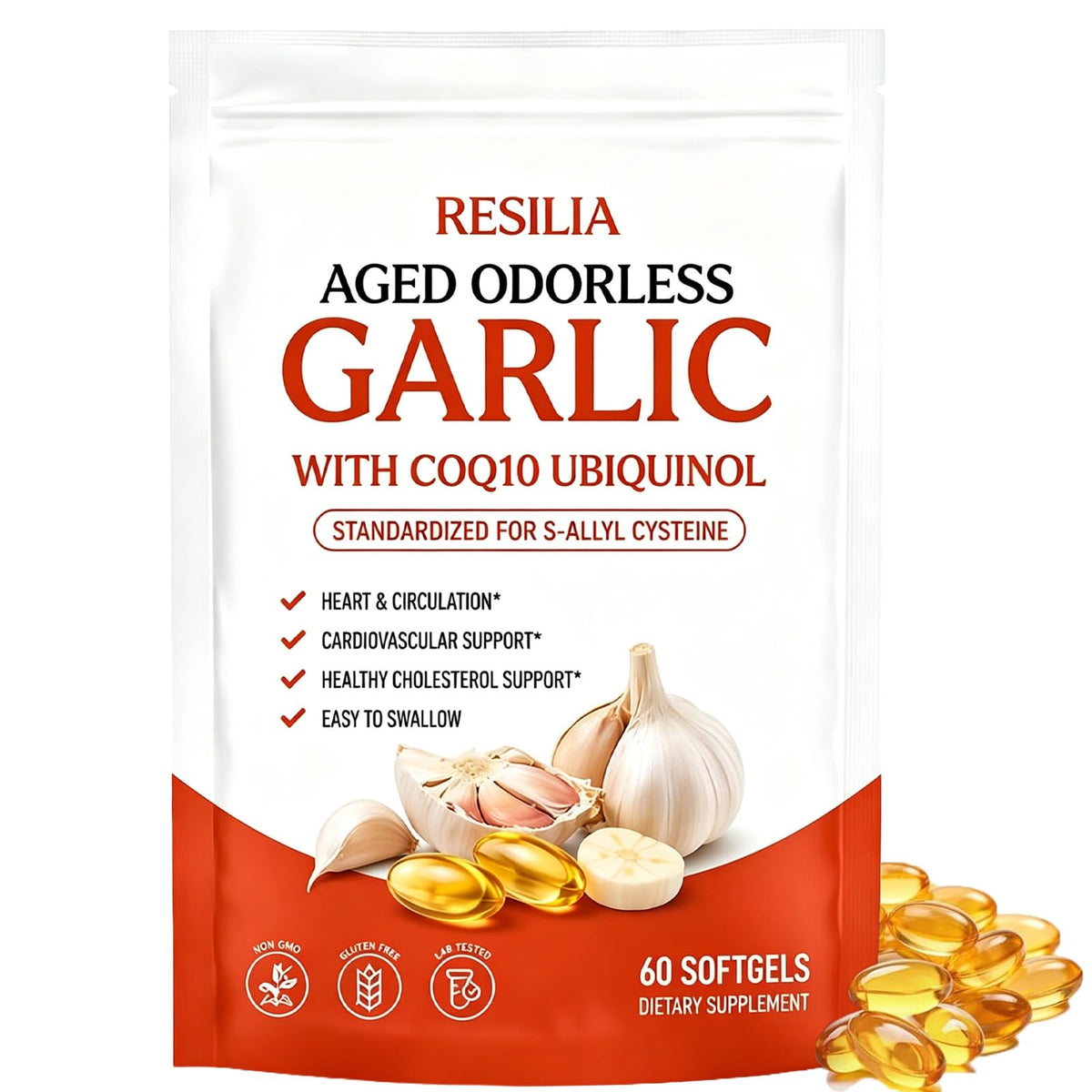 Discover Resilia Aged Odorless Garlic Softgels, a premium import for heart health and easy swallowing, available at Curat Cart.