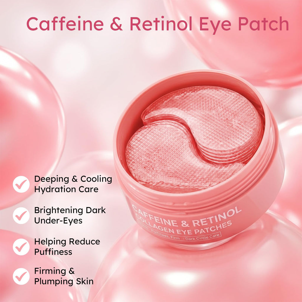 Revitalize your eyes with Caffeine & Retinol Eye Patches. Available online, hydrate and brighten under-eyes effectively.