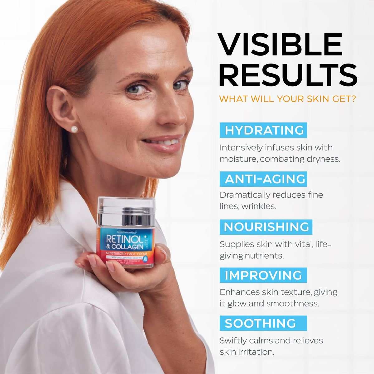 Premium imported Retinol Cream with Hyaluronic Acid for anti-aging, hydrating, and soothing skin care benefits.