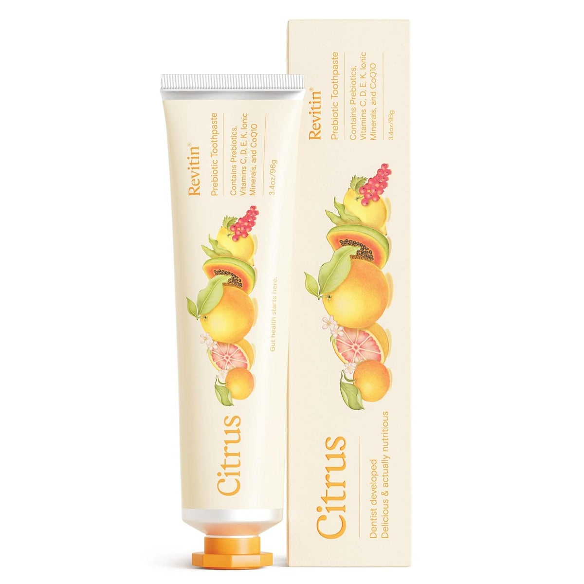Revitin fluoride-free tooth gel in citrus flavor, verified by CuratCart for quality and trust. Fresh and natural oral care.