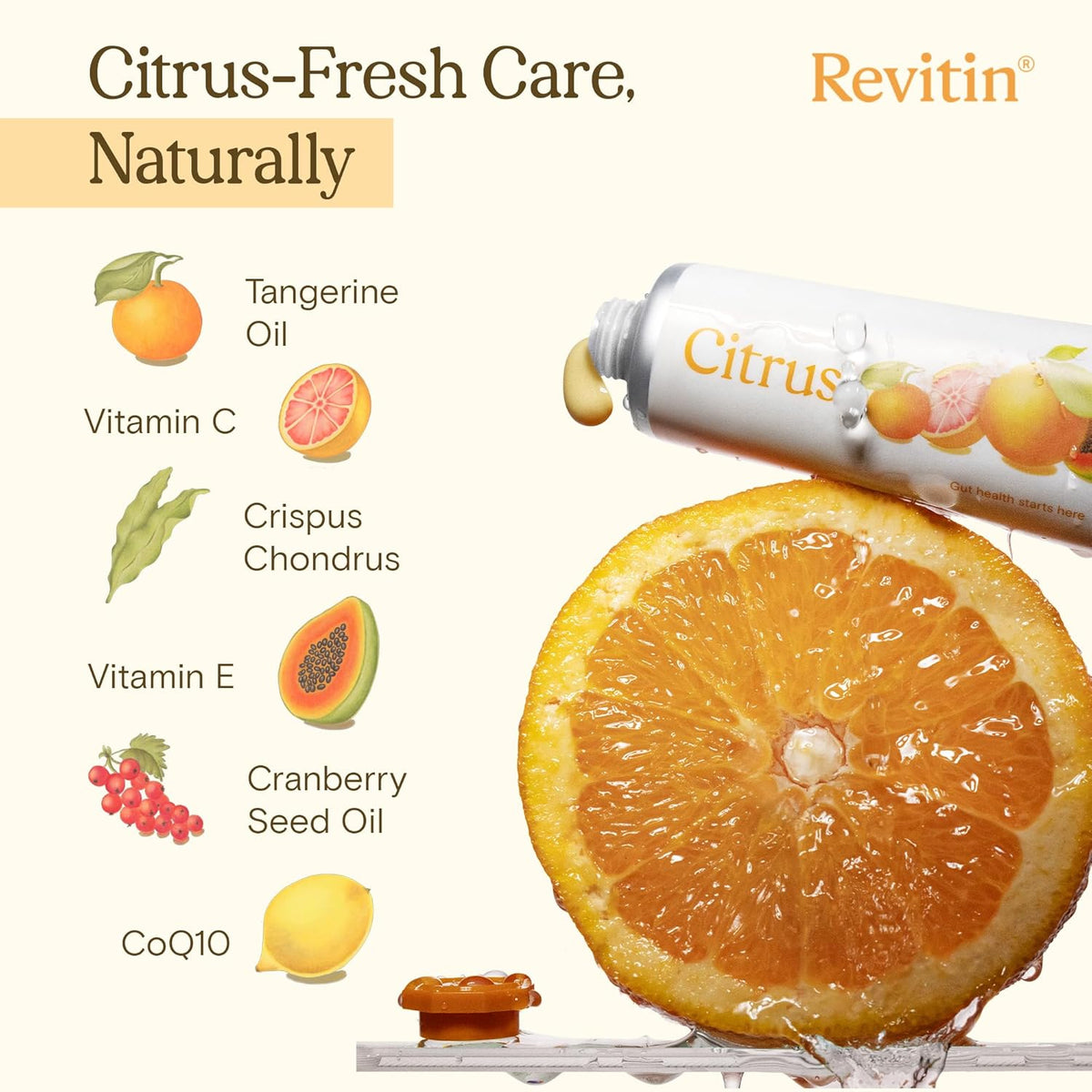 Revitin Fluoride-Free Tooth Gel features citrus ingredients, promoting fresh care. Verified by CuratCart for quality assurance.