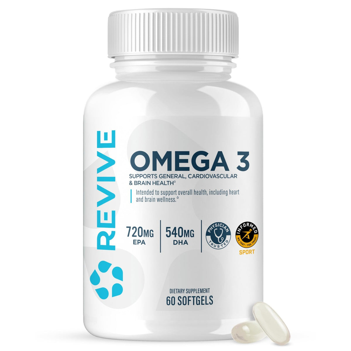 Revive MD Omega 3 Fish Oil, a premium imported supplement supporting heart and brain health, available at Curat Cart.