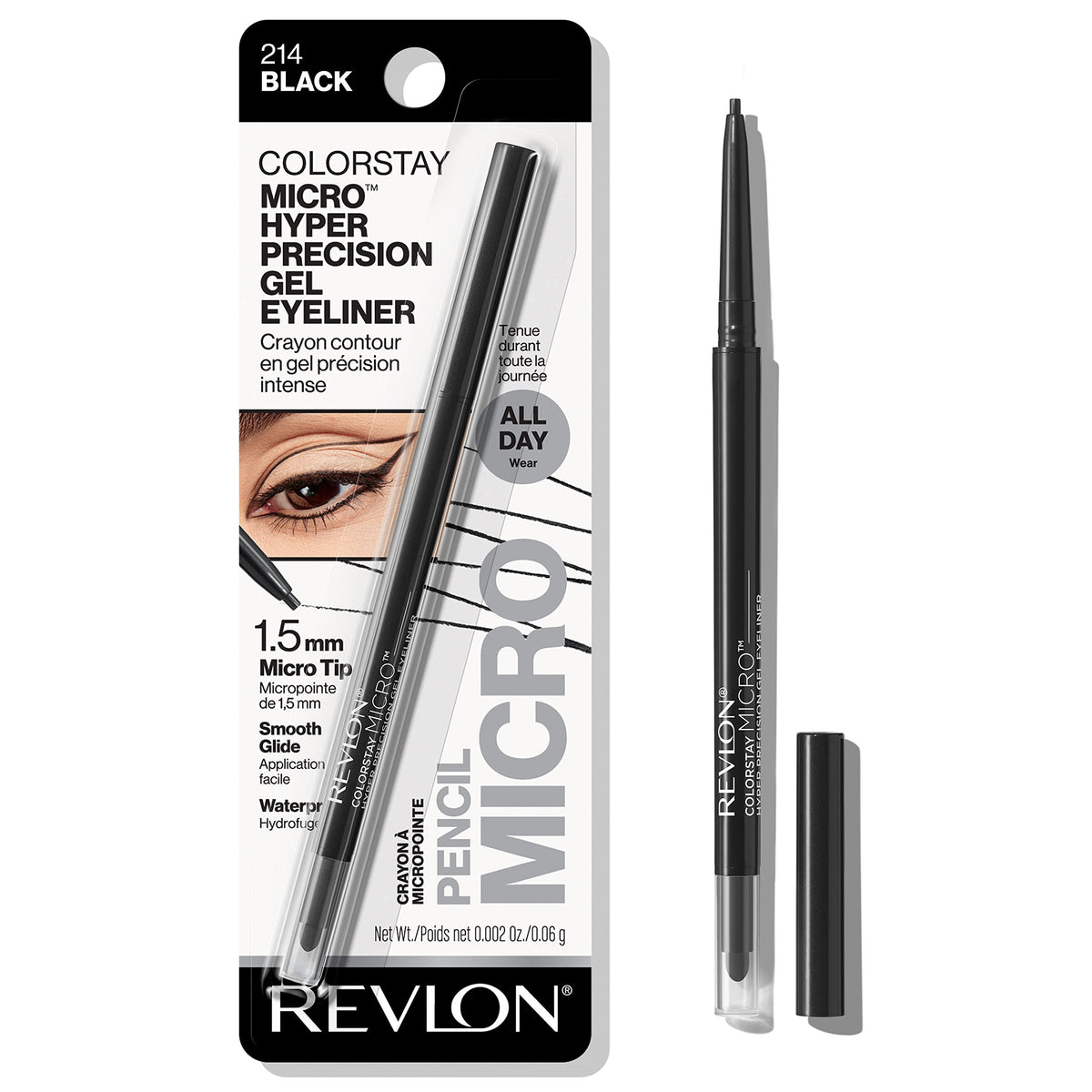 Authentic Revlon ColorStay Micro Hyper Precision Gel Eyeliner in Black. Features a 1.5mm micro tip for precise application.