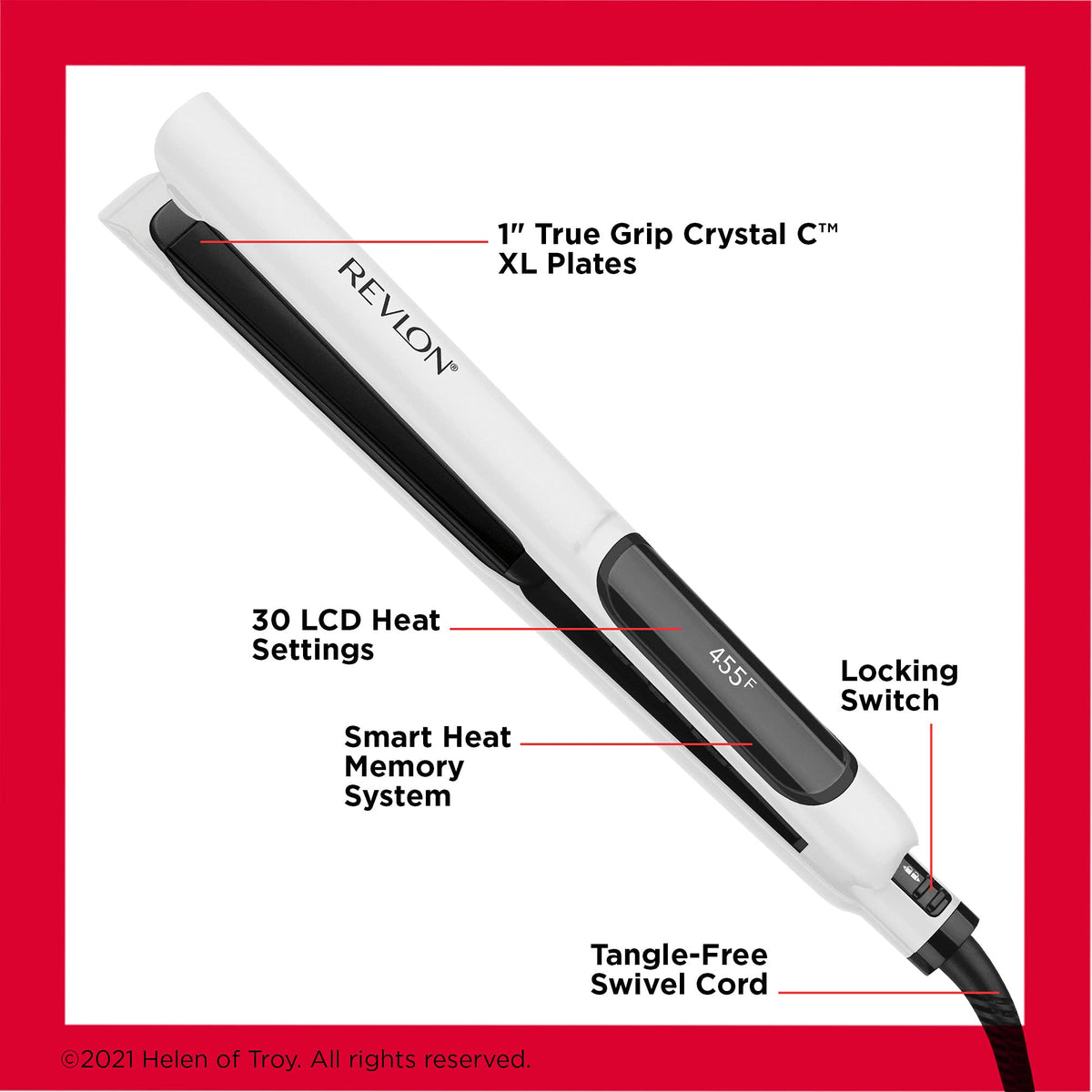 Discover the Revlon Crystal Ceramic Hair Flat Iron with 30 heat settings and tangle-free cord. Verified by CuratCart.