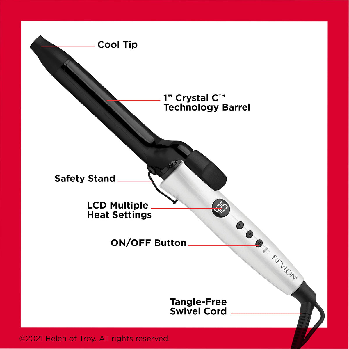 Premium imported Revlon Crystal Ceramic Curling Iron with multiple heat settings and tangle-free swivel cord for effortless styling.
