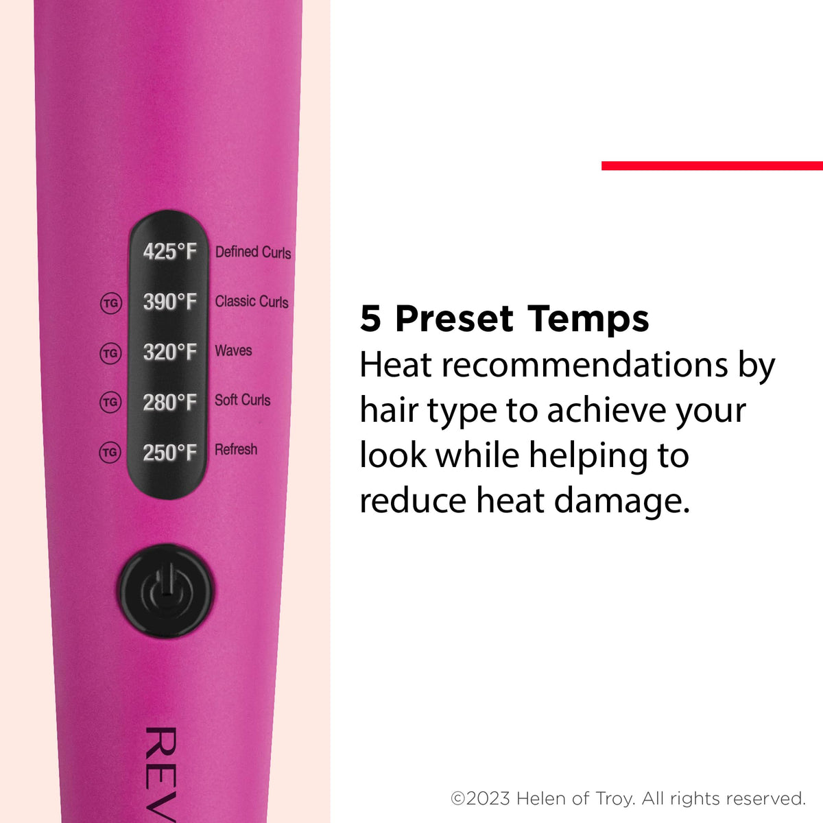 Revlon Easy Heat Curling Iron with 5 preset temperatures for various hair types, designed to minimize heat damage.