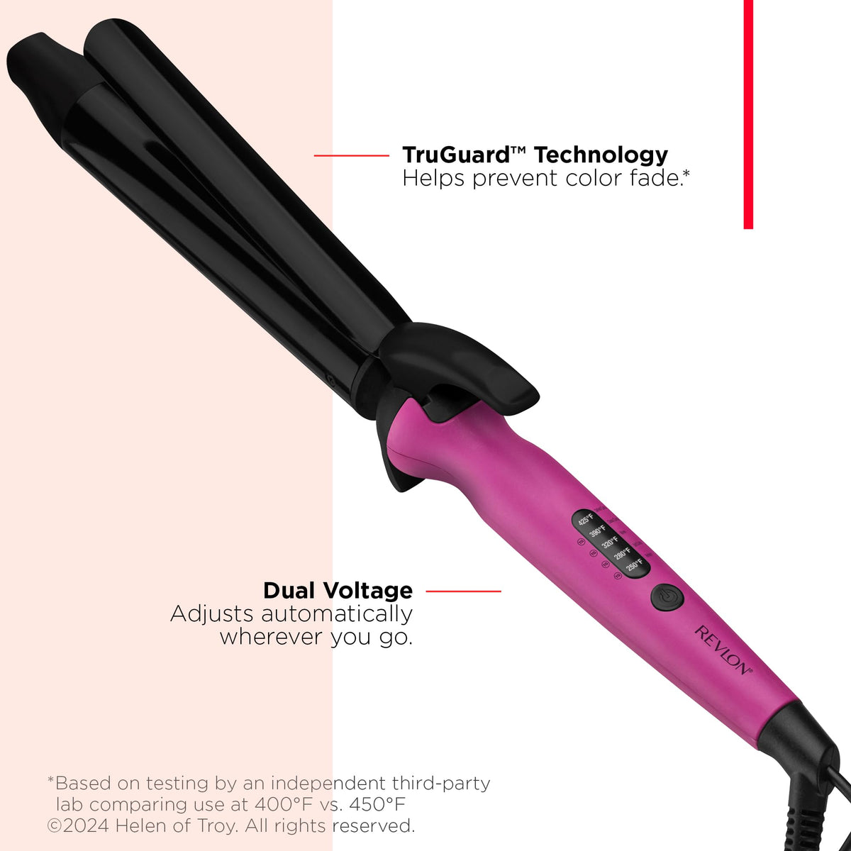 Revlon Easy Heat Curling Iron with TruGuard Technology and dual voltage for global use, trusted by CuratCart.