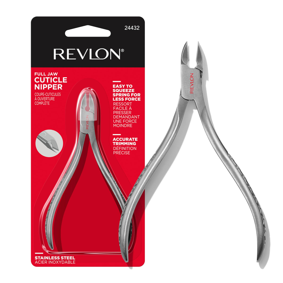 100% Genuine Revlon full jaw cuticle nipper. Made of stainless steel for precise trimming and easy operation.