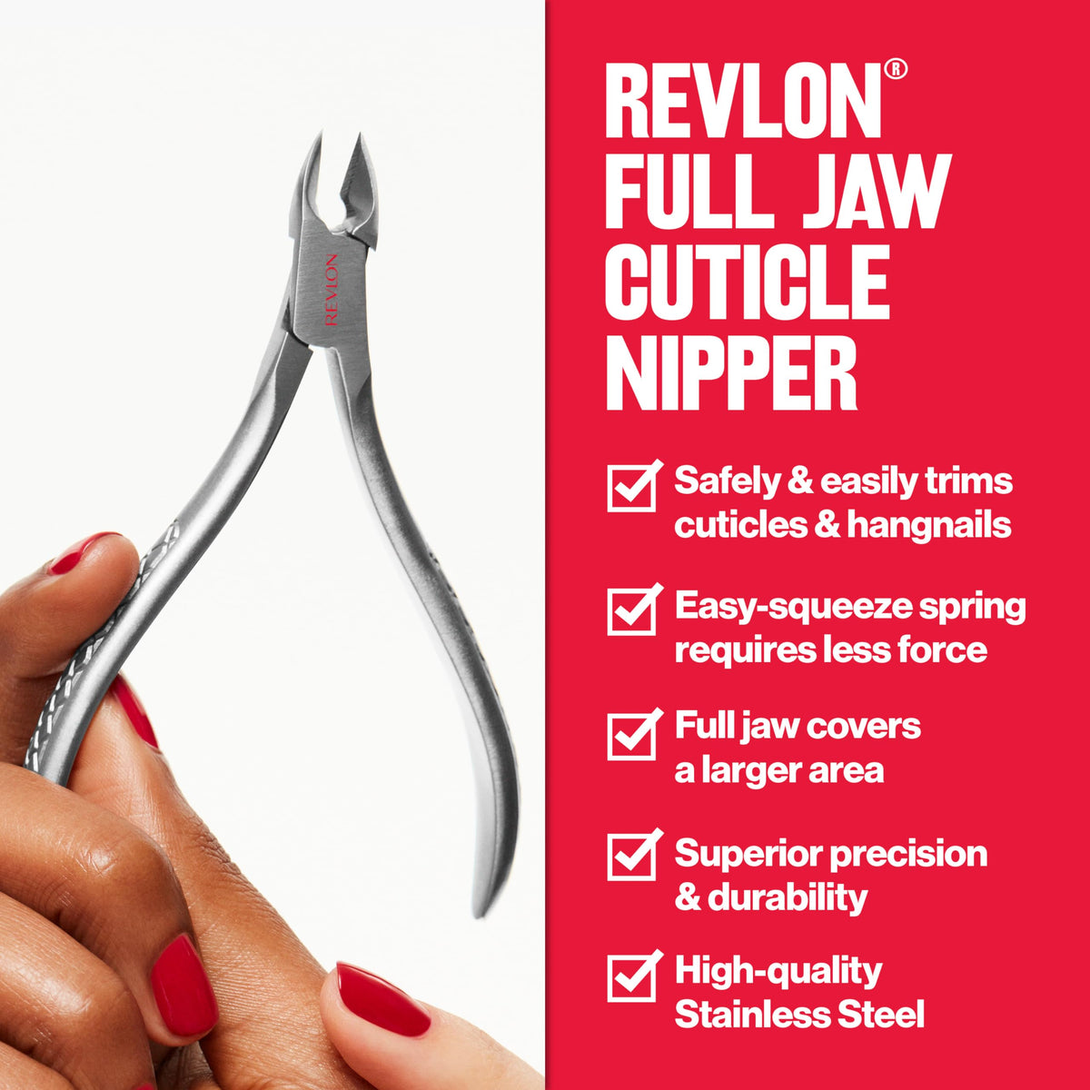 Premium imported Revlon cuticle nipper for precise trimming. Durable stainless steel ensures long-lasting performance.