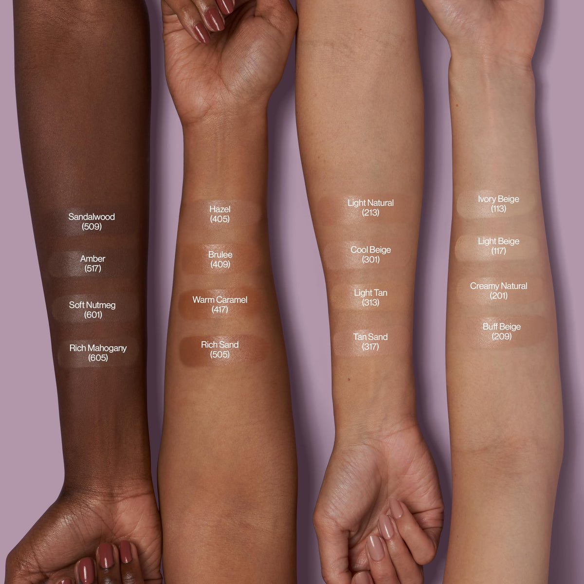Explore diverse skin tone swatches showcasing Revlon Illuminance Tinted Serum. Verified by CuratCart for quality assurance.