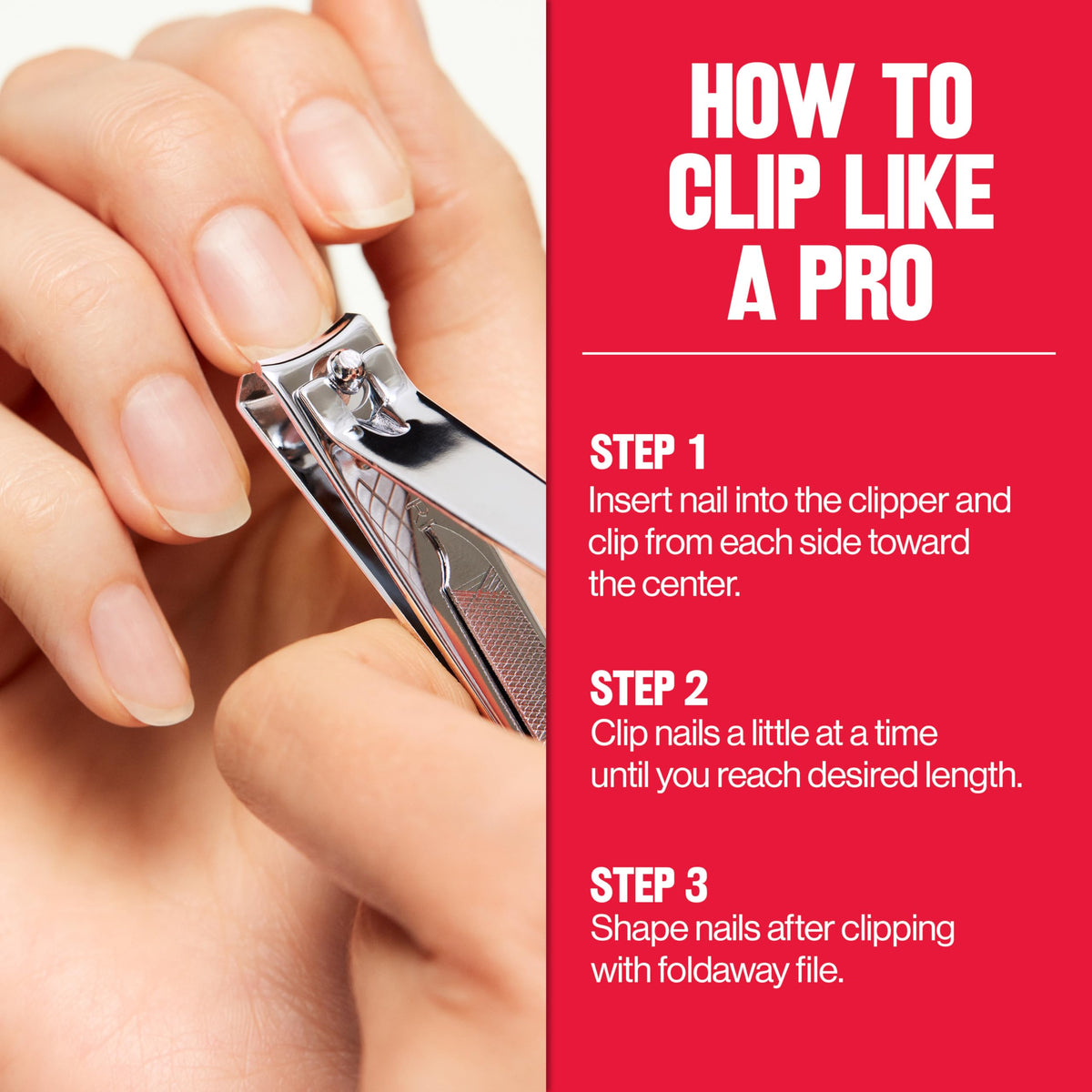 Revlon Nail Clipper with file showcased in use, demonstrating professional nail care steps for perfect results.