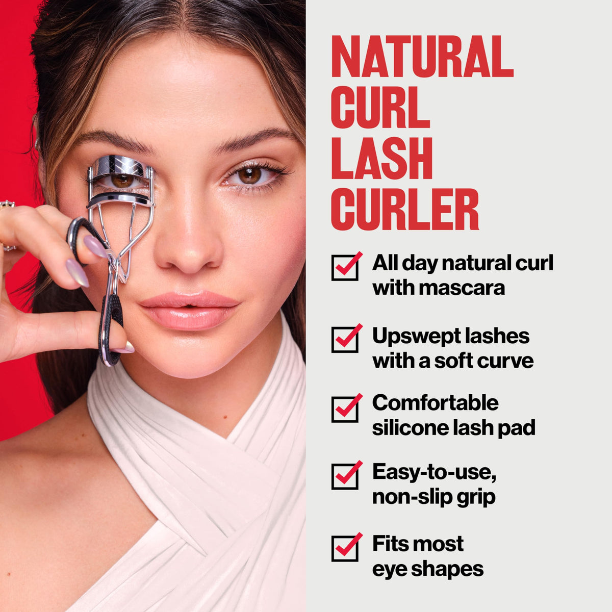 Experience all-day natural curl with the premium imported Revlon Natural Curl Lash Curler for stunning upswept lashes.
