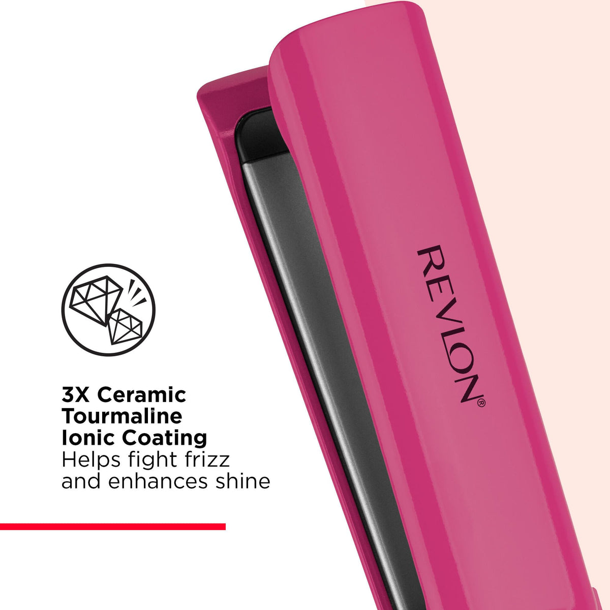 Premium imported Revlon Smooth Brilliance Flat Iron with 3X ceramic tourmaline ionic coating for frizz control and shine.