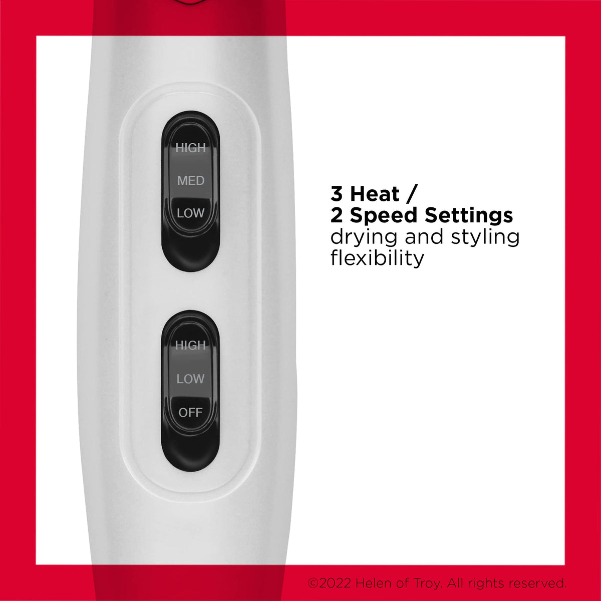 Premium imported REVLON Volume Booster Hair Dryer features 3 heat and 2 speed settings for versatile styling.