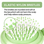 Authentic RHOS folding brush with a mirror features soft elastic nylon bristles for gentle scalp care and relief.
