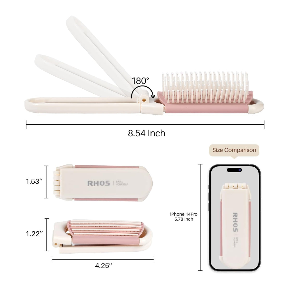 RHOS Folding Brush with Mirror for Women, compact and stylish. Available online, perfect for travel. Order now!