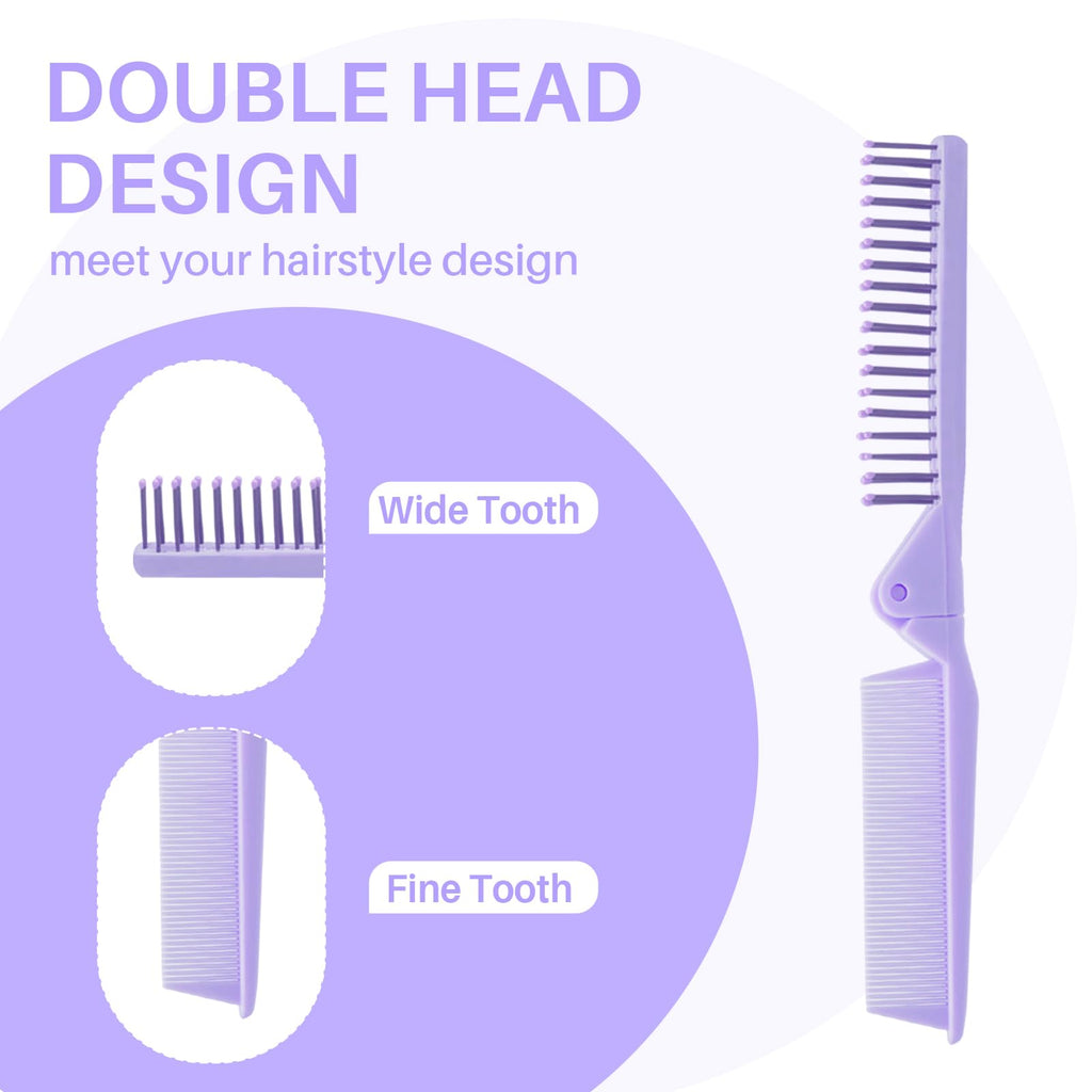 The RHOS Folding Brush features a dual-head design with wide and fine teeth, compact mirror, perfect for on-the-go styling.