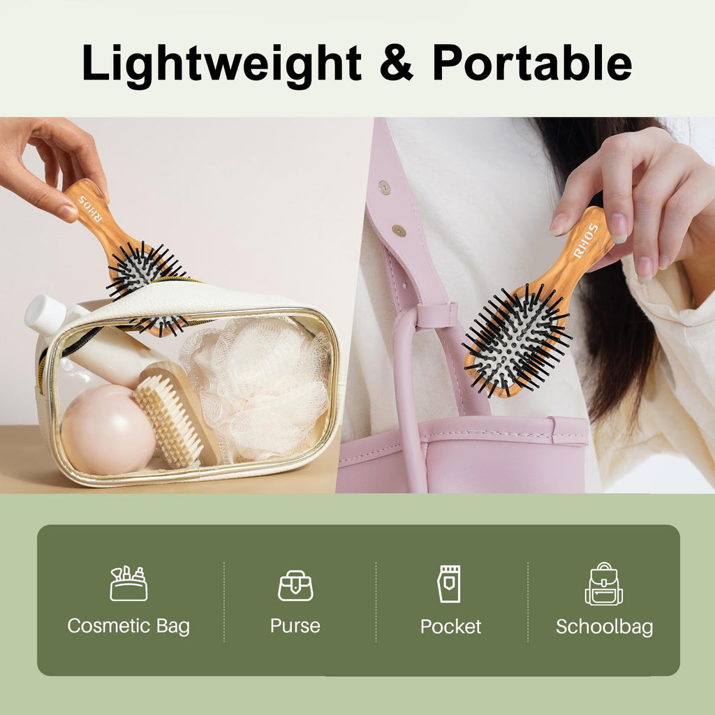 Lightweight RHOS folding brush and mirror, perfect for on-the-go styling. Fits easily in a cosmetic bag or purse.