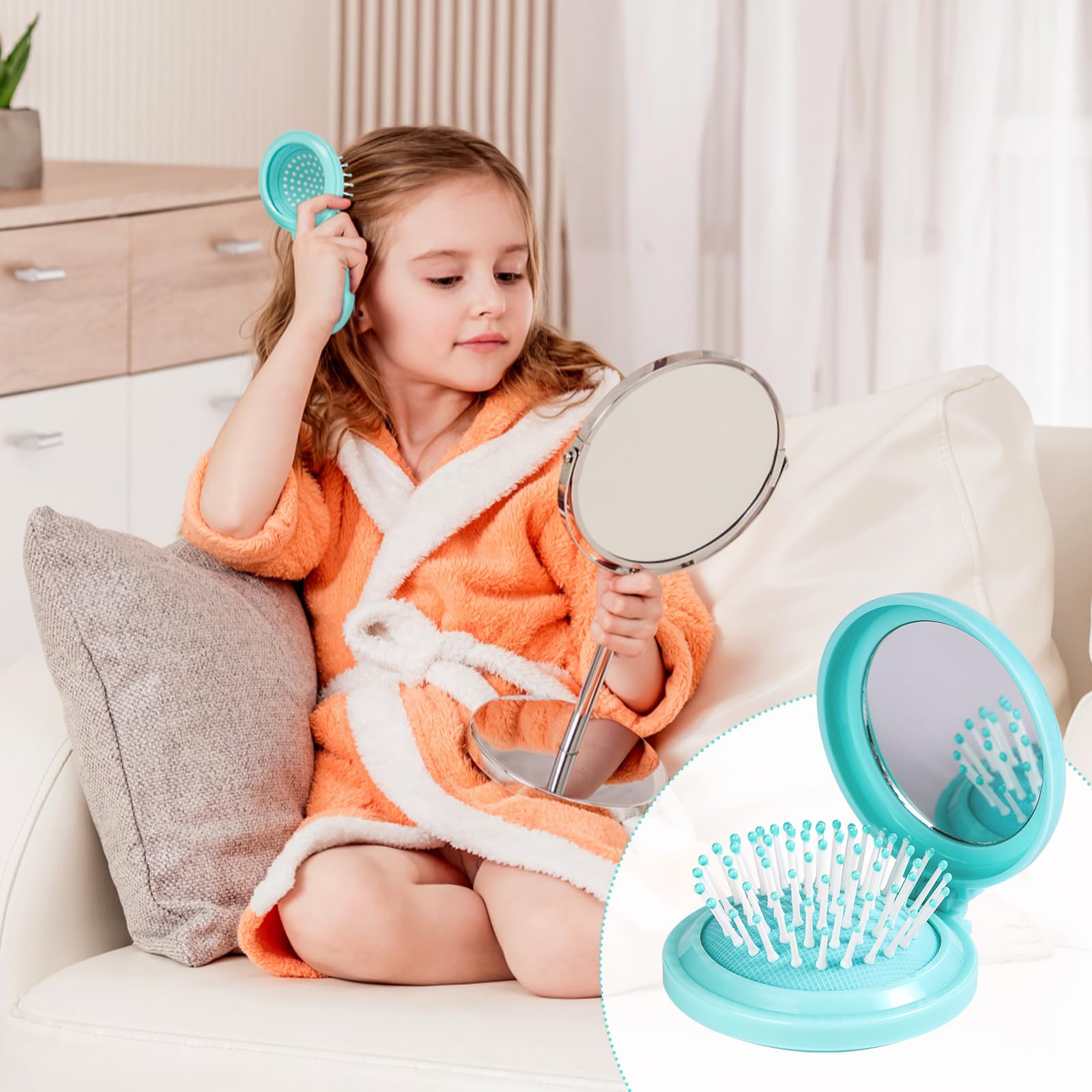 Premium imported RHOS folding brush with mirror, perfect for on-the-go styling and personal grooming for women.