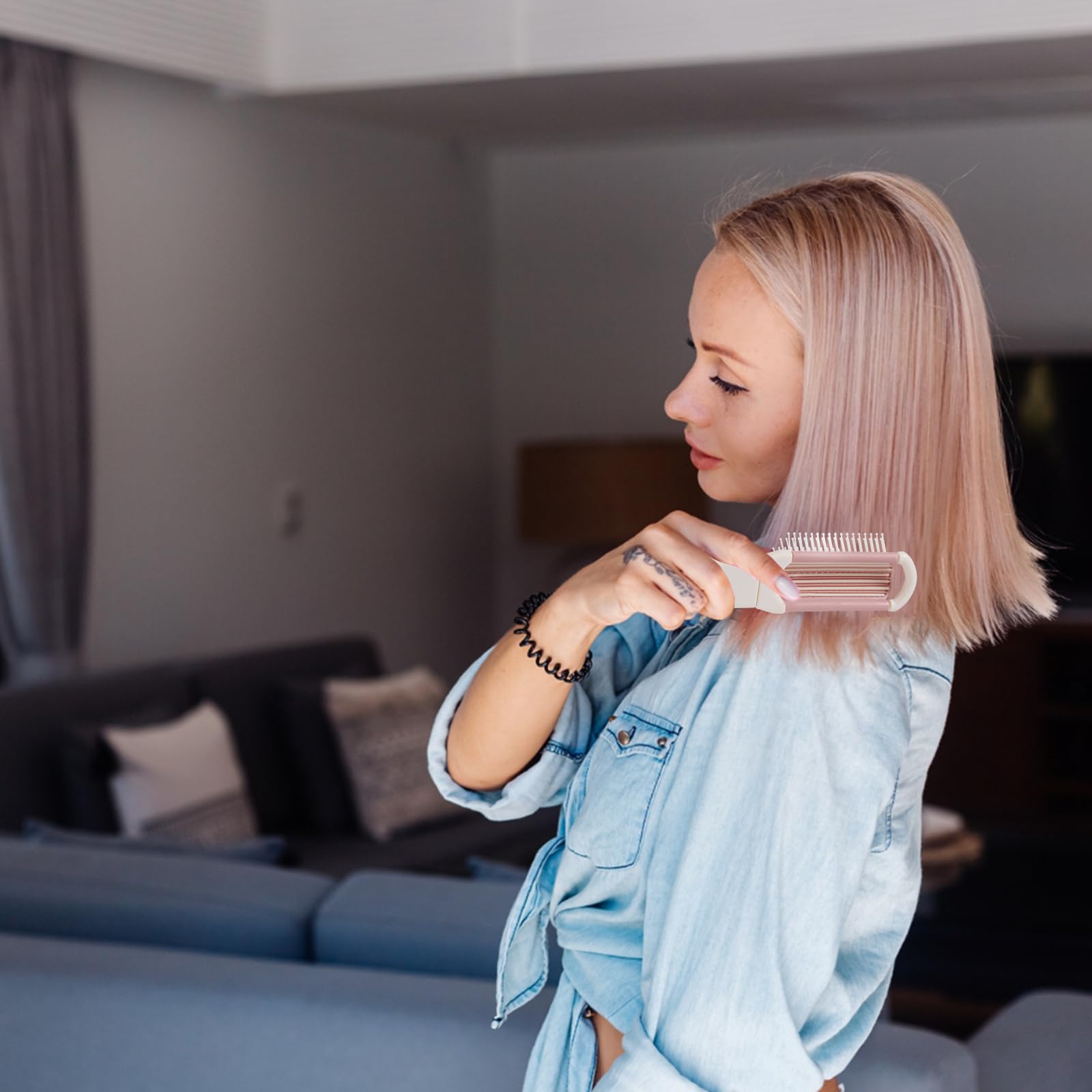Genuine RHOS folding brush with mirror designed for women, perfect for on-the-go touch-ups and styling.