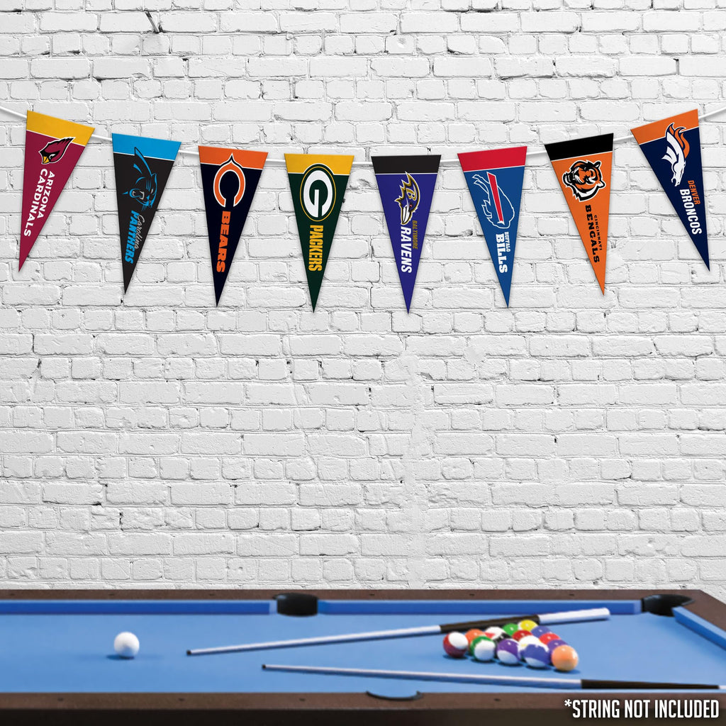 Rico Industries NFL Mini Pennant Set featuring vibrant team logos, 100% Authentic and available at Curat Cart in India.