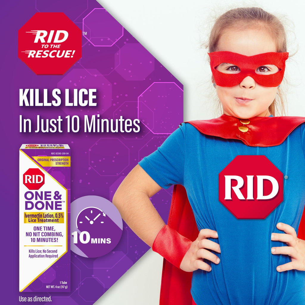 Achieve lice-free hair in just 10 minutes with RID Ivermectin Lice Treatment, available at Curat Cart. Effective and easy to use.